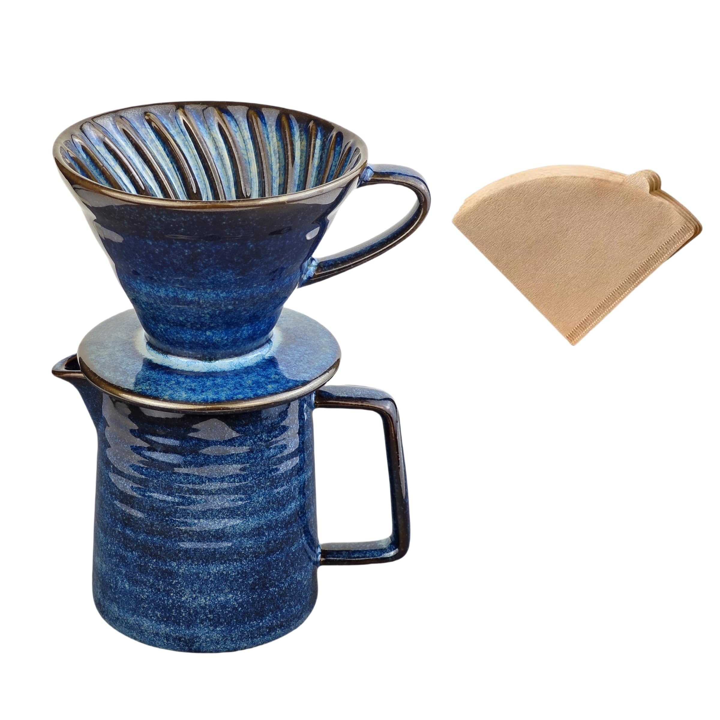 Photo 1 of HYAXGM Pour Over Coffee Maker,Ceramic Coffee Maker With 40 pcs V60 Paper Filter?15oz/450ml Pour Over Coffee Dripper (Starry Blue, V02)