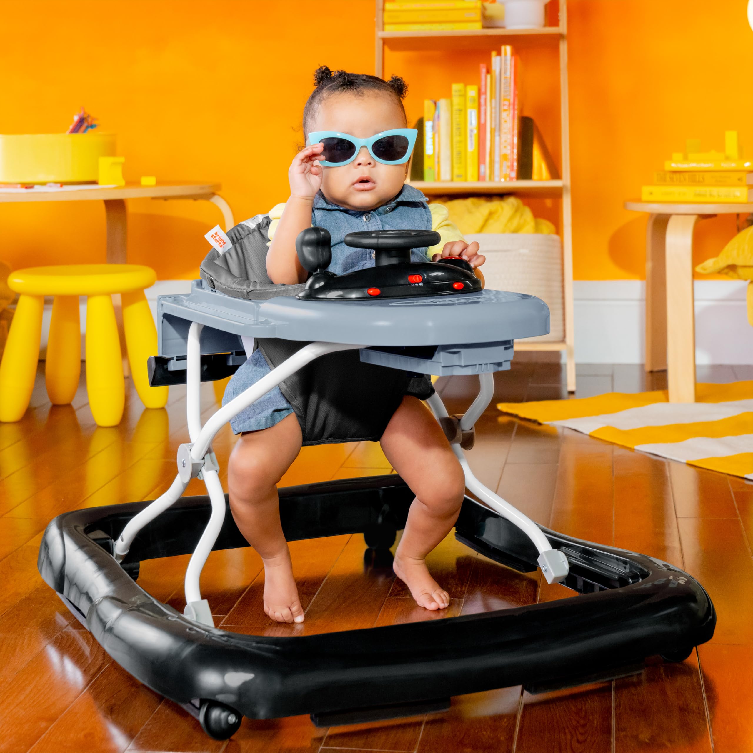 Bright Starts Ford Bronco 4-in-1 Blue Grey Baby Activity Center & Push Walker with Removable Interactive Steering Wheel -Toy, 6 Months and up