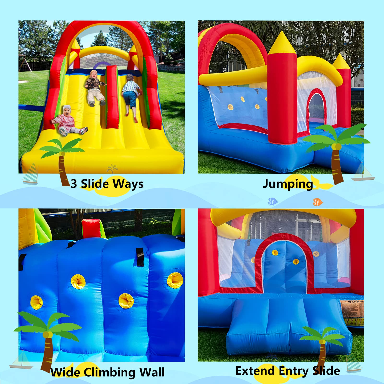 HuaKastro 16x7.2FT Inflatable Bounce House with 2 Racing Slides & Large Climbing Wall, 3 in 1 Kids Inflatable Trampoline Rainbow Jumping Castle Kids Backyard Playgrounds - with Air Blower