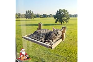 GesomePurrz Foldable Cat Window Perch, Natural Wood, 16.5''×12'' Hammock, 35 lbs Weight Limit, Cat Window Hammock for Small Size Windows