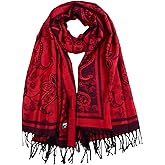 Iristide Women's Pashmina Shawl and Wrap Two Tone Ethnic Paisley Pattern Scarf 70.8'X27.5'