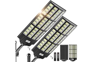 WYWNA 9800W Solar Street Lights Outdoor - Wide Angle Solar Lights Outdoor Motion Sensor, Commercial Parking Lot Light Dusk to Dawn, 7000K LED Street Light Heavy Duty IP66 Waterproof 2-Pack