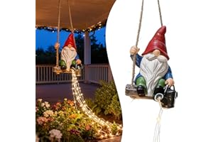 QCF Watering Can Solar Lights Garden Gnomes Hanging Statues, Swing Gnome Cascading LED Decorations for Outside Backyard Yard Patio Tree Wall, Hoswarming Birthday Gifts for Woman Mom Grandma