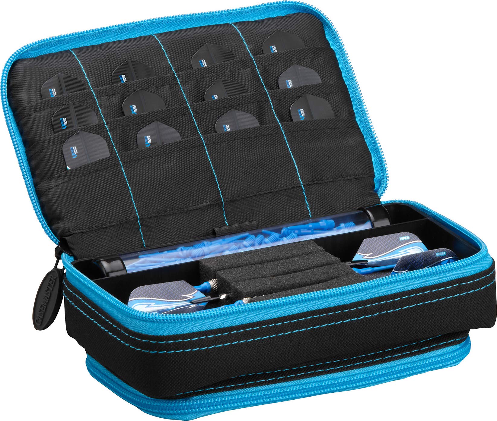 Casemaster Plazma Plus Black with Blue Trim Dart Case and Phone Pocket
