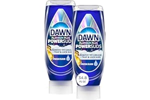 Dawn Platinum Plus PowerSuds EZ-Squeeze Dish Soap Liquid, Dishwashing Liquid, Grease Removal, Upside Down Bottle, Fresh Rain Scent, 2x17.4 Fl Oz Bundle