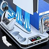 PS5 / PS5 Slim Cooling Station with Controller Charging Station for Playstation 5 Console Disc/Digital, Cooling Stand for Playstation 5 Slim with Cooler Fan Accessories with 3 USB Hubs/Headset Holder