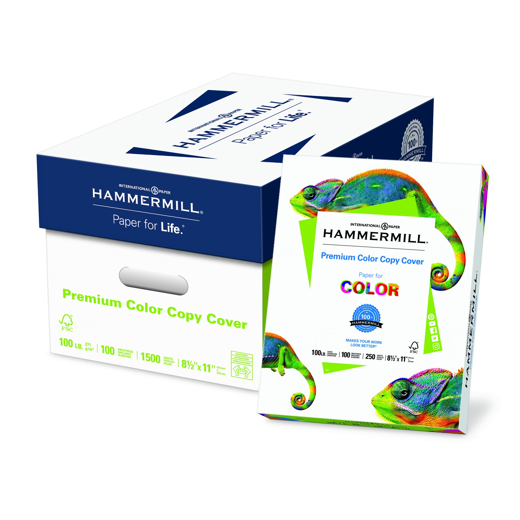Hammermill Paper, Premium Color Copy Cover Cardstock 8.5 x 11 Paper, Letter Size, 100lb Paper, 100 Bright, 6 Packs / 1,500 Sheets (120024C) Heavy Paper, Card Stock White