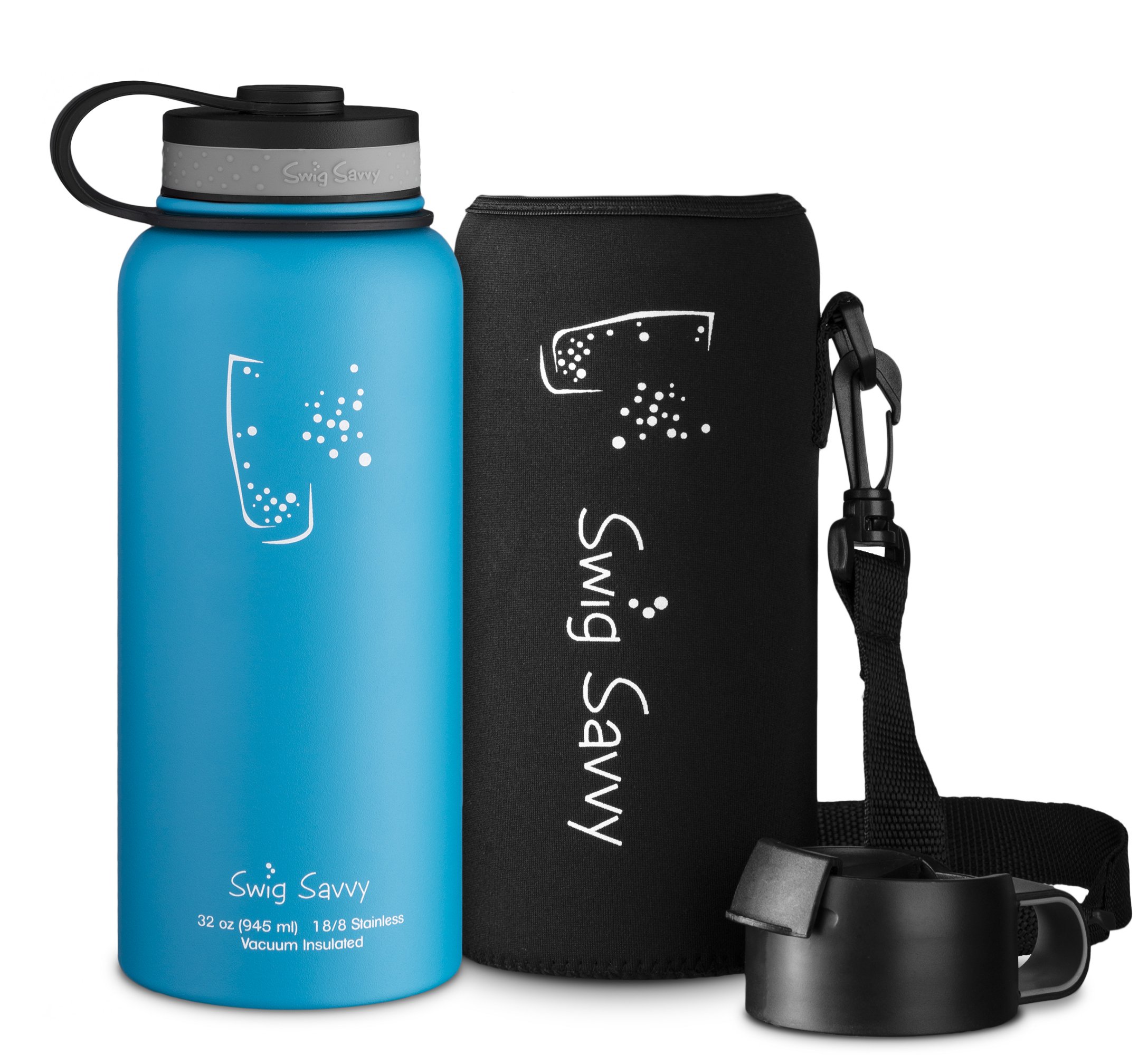 Swig Savvy’s Stainless Steel Insulated Water Bottle, Wide Mouth 32 Oz