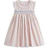 Curipeer Baby Girls Summer Floral Dress Cotton Sleeveless Toddler Smocking Casual Floral Beach Dress 18M Pink Blue