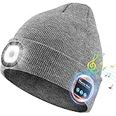Rotibox Bluetooth Beanie with Light, Unisex USB Rechargeable 4 LED Headlamp Hat with Wireless Headphones