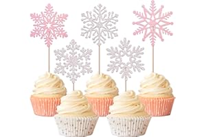 Rsstarxi 30 Pack Snowflake Cupcake Toppers Glitter Winter Frozen Theme Snowflake Cupcake Picks Decoration for Baby Shower Kids Birthday Christmas Party Decorations Supplies Silver and Pink