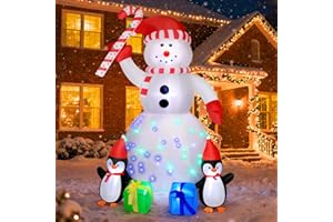 Eterfun 6FT Inflatable Christmas Snowman with Colorful LED Lights, Outdoor Blow Up Yard Decor for Holiday Lawn Garden Party, Xmas