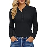 YUCOLEN Long Sleeve Polo Shirts for Women Golf Tees 5-Button Cotton Collared Shirt Business Casual Work Tops