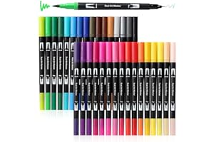 Peablce Art Markers Brush Pen, Markers for Adult Coloring Books No Bleeding,32 Colored Pens Fine Point Highlighter Pen & Brush for Adult Kids Coloring Journaling Note Taking Planner