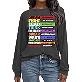 HQP Black History T Shirts for Women: Black History Month Long Sleeve African American Freedom Casual Tops
