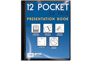 Better Office Products 12 Pocket Bound Presentation Book, Black with Clear View Front Cover, 24 Sheet Protector Pages, 8.5" x 11" Sheets, Art Portfolio, Durable Poly Covers, Letter Size, Black