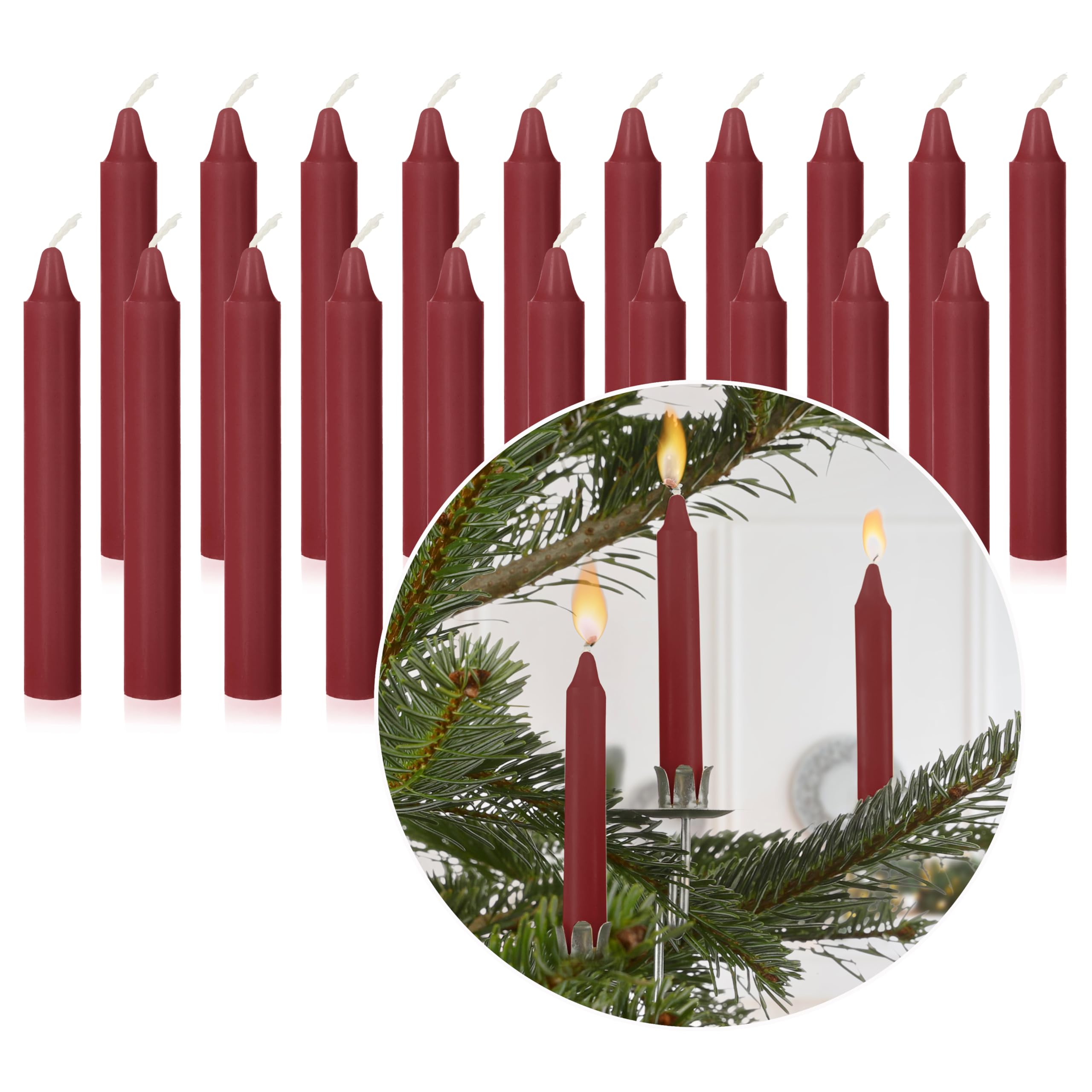 Nordstern Dark Red Tree Candles, Pack of 20 - Candles for the Christmas Tree or Birthday Train - Christmas Candles, Pyramid Candles 10 x 1.25 cm
