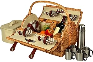 Picnic at Ascot Yorkshire Willow Picnic Basket with Service for 4 with Coffee Set - London Plaid