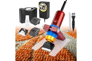 YUZES Carpet Trimmer with Shearing Guide, Speed Adjustable Tufting Shear with 2 Blades, Low Noise Vibration Wooden Handle Carpet Carving Clippers, Rug Shaver, Rug Making Kit, Dog Clippers