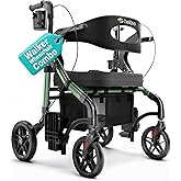 Helavo 2 in 1 Walker Wheelchair Combo with 10" All Terrain Wheels, Lightweight Rollator Transport Chair Combo, 136 kg Load Ca