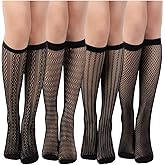 Geyoga 4 Pairs Women's Fishnet Knee Stockings Hollow out Women's Calf Socks