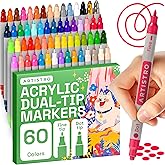 ARTISTRO 60 Acrylic Paint Markers for Rock, Fabric, Wood, Glass, Decoration - Dual-Tip Paint Pens for Coloring Books for Adults, Teens, Kids - Art and Craft Supplies Kit - Gift Idea