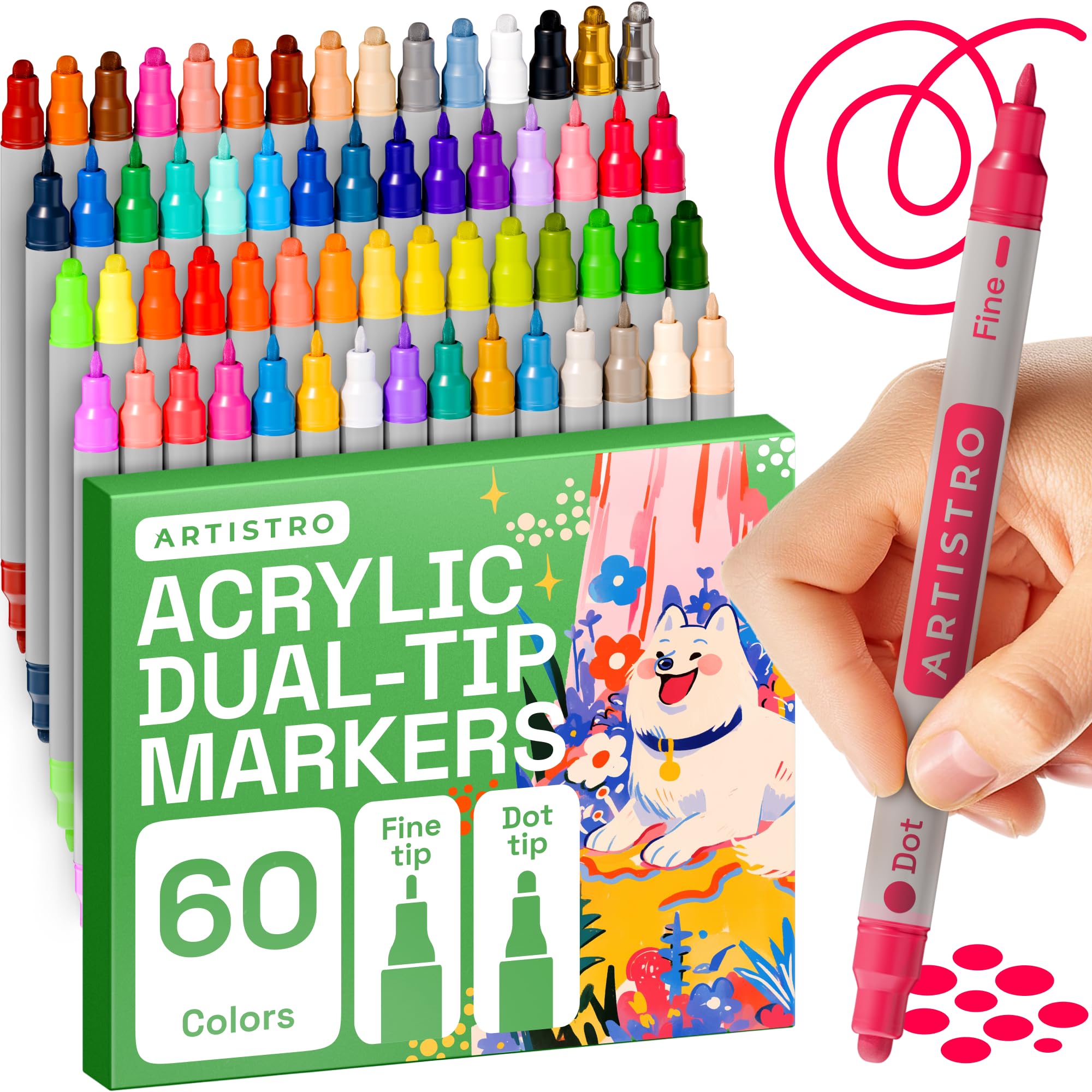ARTISTRO 60 Dual Tip Acrylic Paint Markers, Acrylic