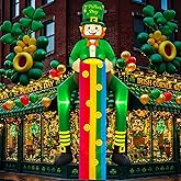 OurWarm 8FT St Patricks Day Inflatables Outdoor Decoration, Sitting Inflatable Leprechaun with 118inch Rainbow, St Patrick's Day blow up Leprechaun inflatable Yard Decor with LED Lights for Roof Porch