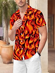 LuckLemocor Mens Flames Button Down Shirt Summer