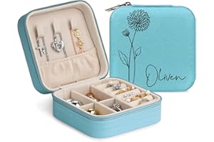 Personalized Jewelry Box with Name and Birth Flower, Custom Travel Jewelry Case for Women and Girls, Small Jewelry Organizer 