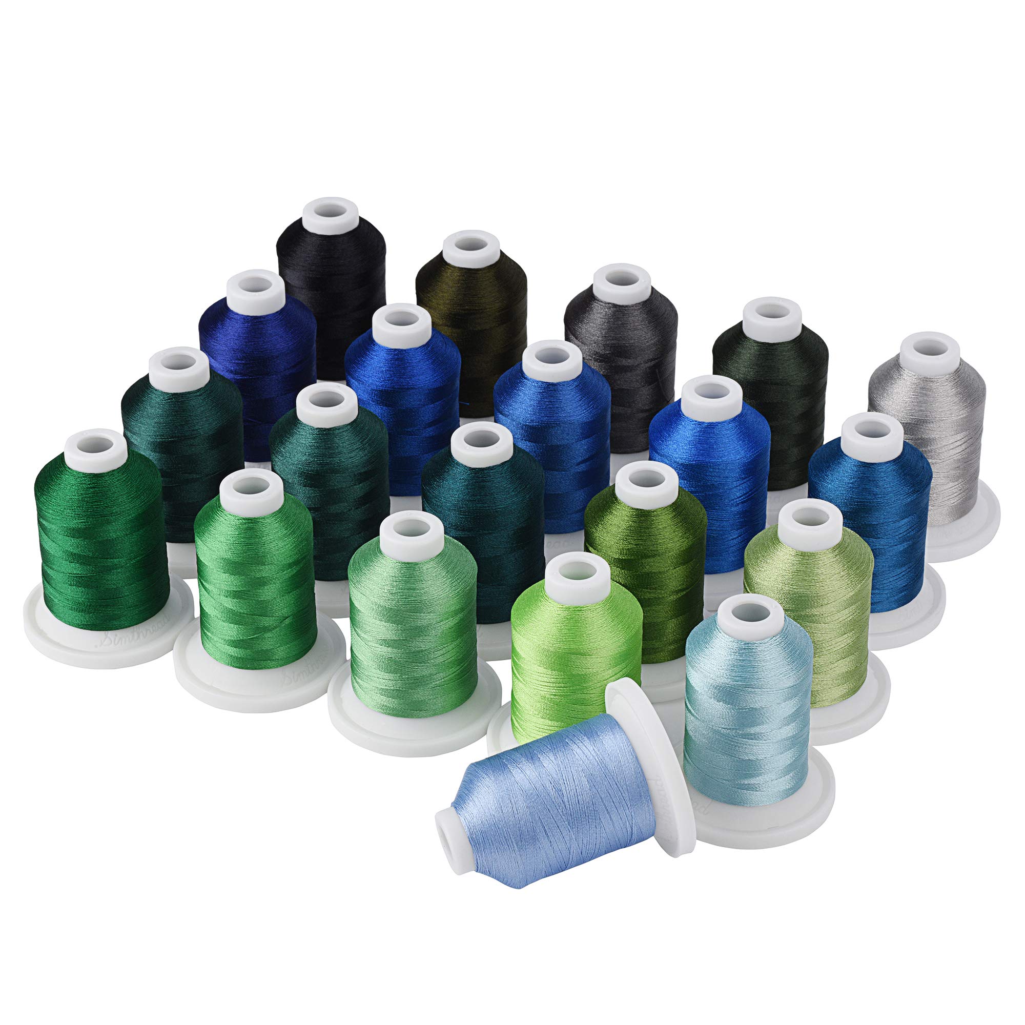 Simthread Embroidery Machine Thread Kit 800Y 21 Spools Blue and Green Colors for Professional Embroidery Design — image 1