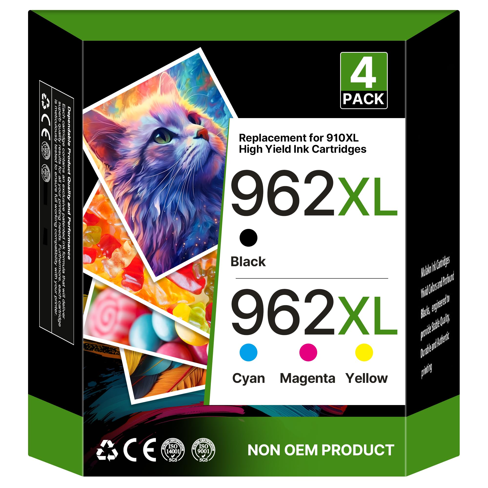 Photo 1 of 962XL Ink Cartridges Combo Pack Replacement for HP Ink 962XL Black and 962 Color Combo Pack for HP 962 962XL Ink for HP OfficeJet Pro 9010 9015 9018 9020 9025 Printer(1BK/1C/1M/1Y, 4 Pack)