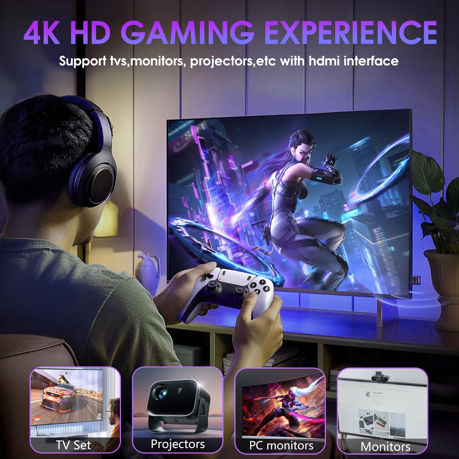 2025New Retro Game Console,40000+Games and 23 Emulators, with Dual 2.4G Wireless Controllers, Plug and play 4K HD HDMI TV Game Stick White (128GB)