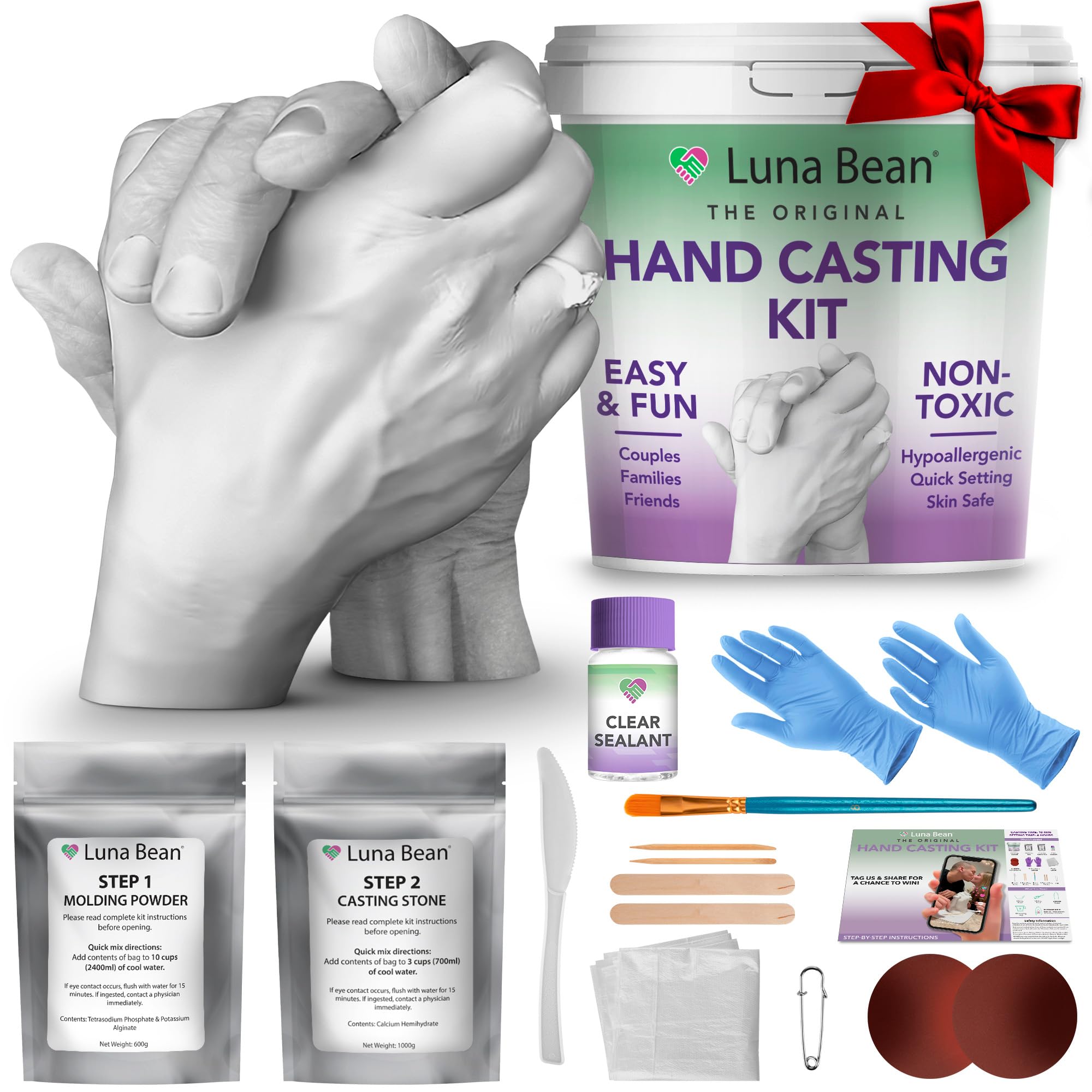 Luna Bean Hand Casting Kit – The Original Hand Mold Kit for Couples – Christmas Gifts for Women, Bridal Shower, Wedding, Engagement Gifts Her Him Anniversary Men Mom Wife Husband Boyfriend Girlfriend