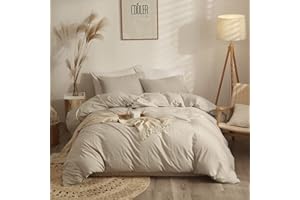 AMWAN Solid Beige Duvet Cover Queen Size Soft Washed Cotton Beige Bedding Sets Full Modern Style Boho Beige Comforter Cover Cotton Linen Feel Light Tan Duvet Quilt Cover Beige Color Bedding Collection