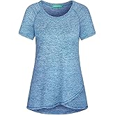 Kimmery Woman Raglan Sleeve Round Neck Irregular Hem Yoga Workout Shirt Sizes M-3XL