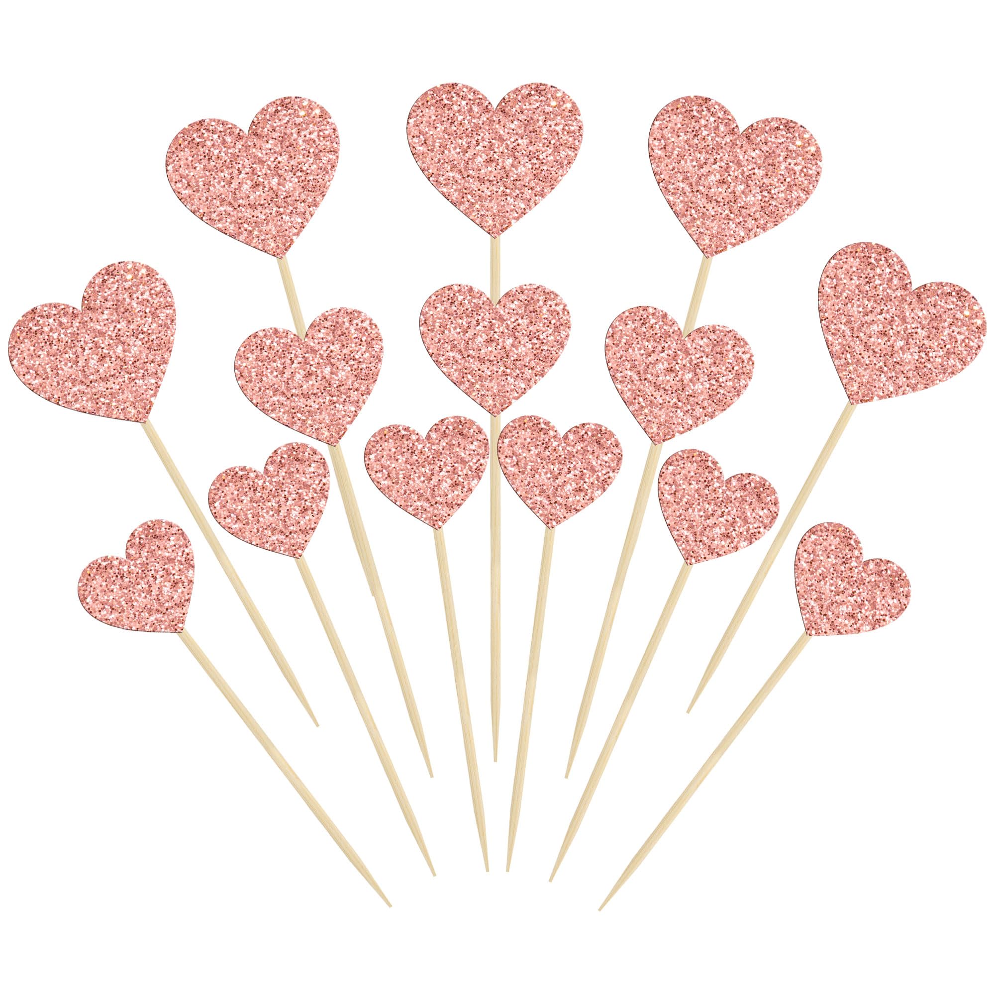 Gyufise 30Pcs Heart Cupcake Toppers Glitter Sweet Love Cupcake Picks Valentine's Day Cake Decorations for Wedding Engagement Bridal Shower Birthday Valentine's Day Party Supplies Mixed Size Rose Gold