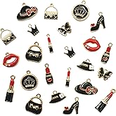 TSJ 24 PCS Assorted Enamel Charms Black Jewelry Making Pendants Lady Fashion Women Makeup DIY Charms for Necklace Bracelet Earrings