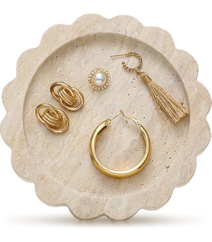 PINXIHAY Travertine Stone Jewelry Tray - Natural Marble Ring Dish, Catchall Tray For Entryway
