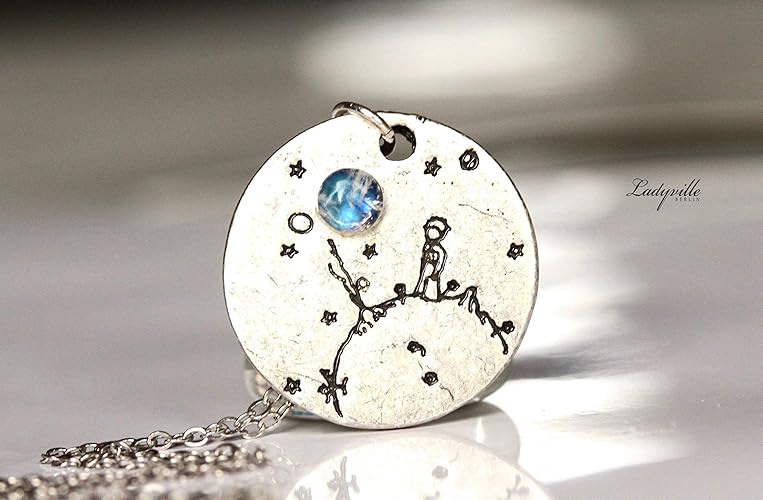 Kette Mondstein - 925 Sterling Silber - Der kleine Prinz/Geschenk für Sie/Himmlische Kette mit Regenbogen Mondstein/Besondere
