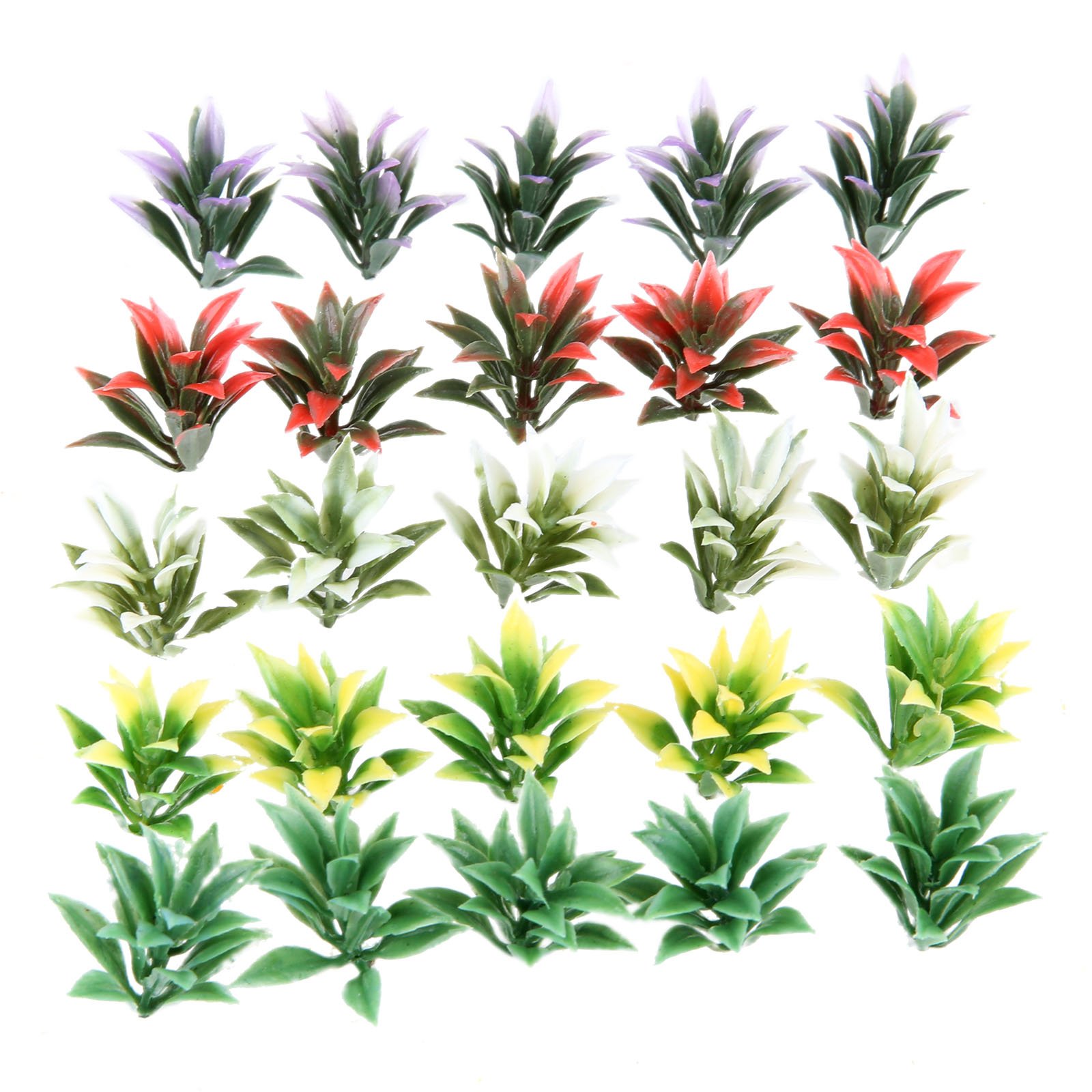 Yetaha 100PCS Mixed Model Jungle Plants, 4cm Colorful Plastic Flowers Unpotted, Rainforest Tropical Miniature Landscape Diorama Mini Plant for Railroad Garden Scene Ornament Scenery Doll House