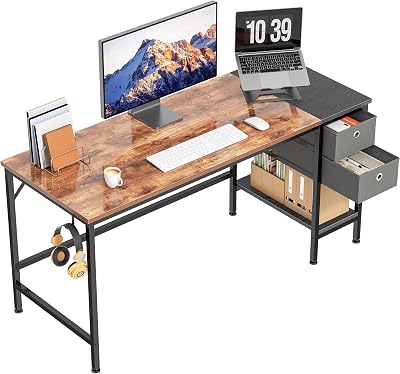 HOMIDEC 140 cm Computer Desk with Drawers and Headphone Hook