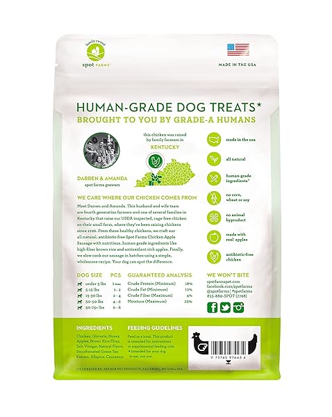 SPOT FARMS CHICKEN APPLE SAUSAGE HEALTHY ALL NATURAL DOG TREATS HUMAN GRADE MADE IN USA 12.5 OZ