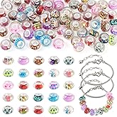 Craftdady European Bracelete Kits 6pcs 7-1/8 inch Stainless Steel Bracelets 72pcs 14mm Rondelle Resin European Large Hole Beads for Bracelet Slider Charms Colorful Loose Spacer Beads