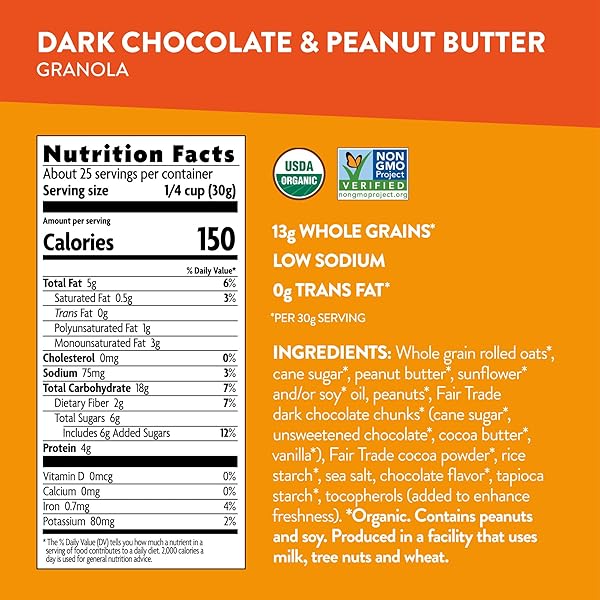 LOVE CRUNCH ORGANIC DARK CHOCOLATE & PEANUT BUTTER GRANOLA, 26.4 OZ (PACK OF 1), NON-GMO, FAIR TRADE, BY NATURE’S PATH