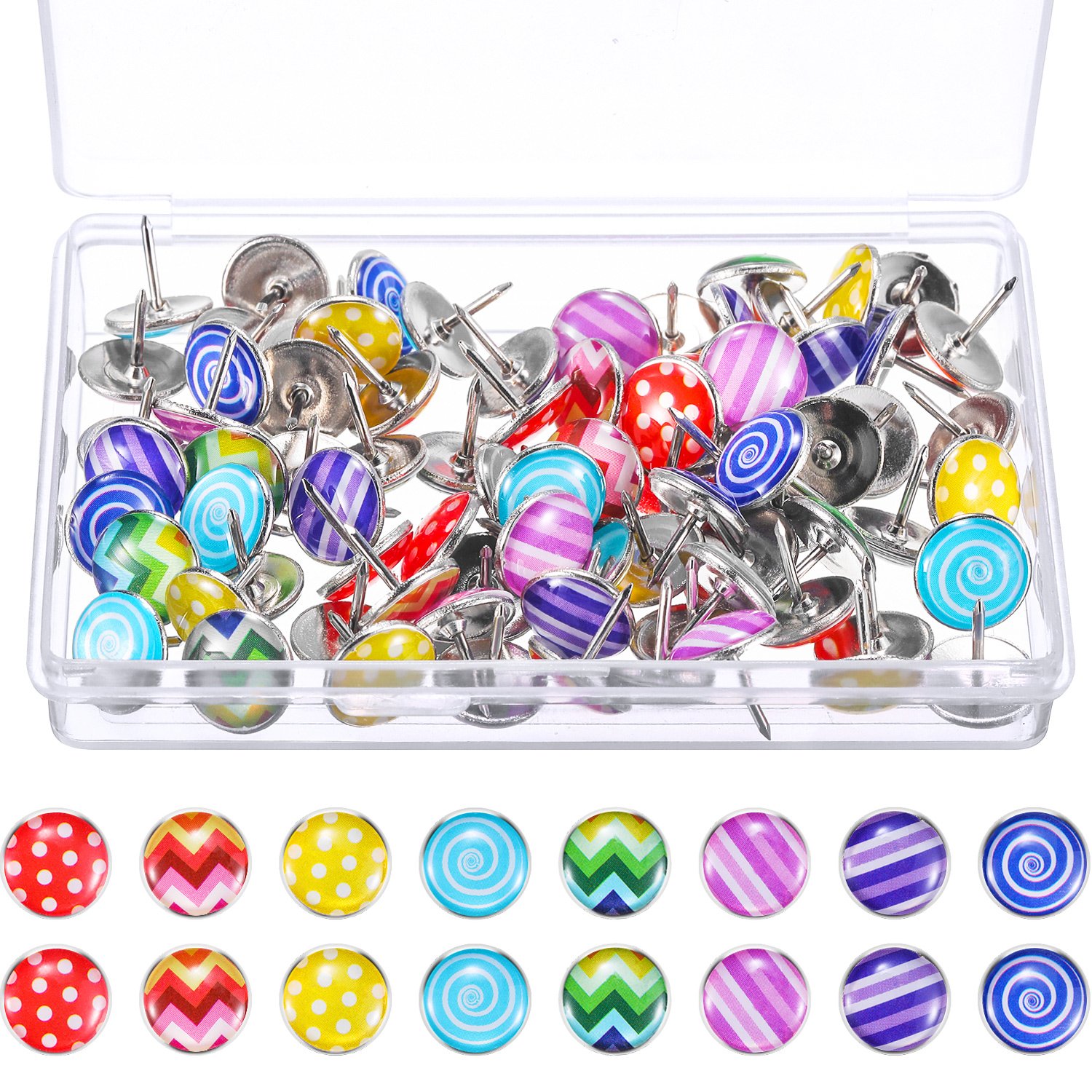 TecUnite Creative Fashion Push Pins Decorative Thumbtacks for Wall Maps, Photos, Bulletin Board or Cork Boards, 8 Different Patterns, 80 Pieces (Colorful)