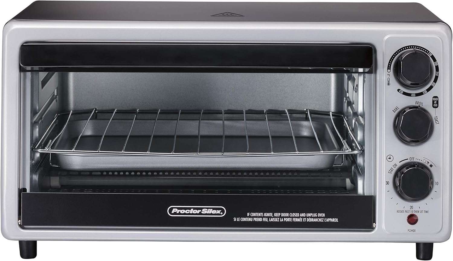 Hamilton Beach Settin Proctor Silex 31124 Toaster Oven, 6 Slice Capacity, with Toast, Bake and Broil Settings, Silver