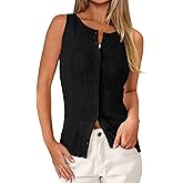 PRETTYGARDEN Ribbed Tank Tops for Women Summer 2026 Button Down Sleeveless Shirts Y2K Fashion Clothing Going Out Vest Top