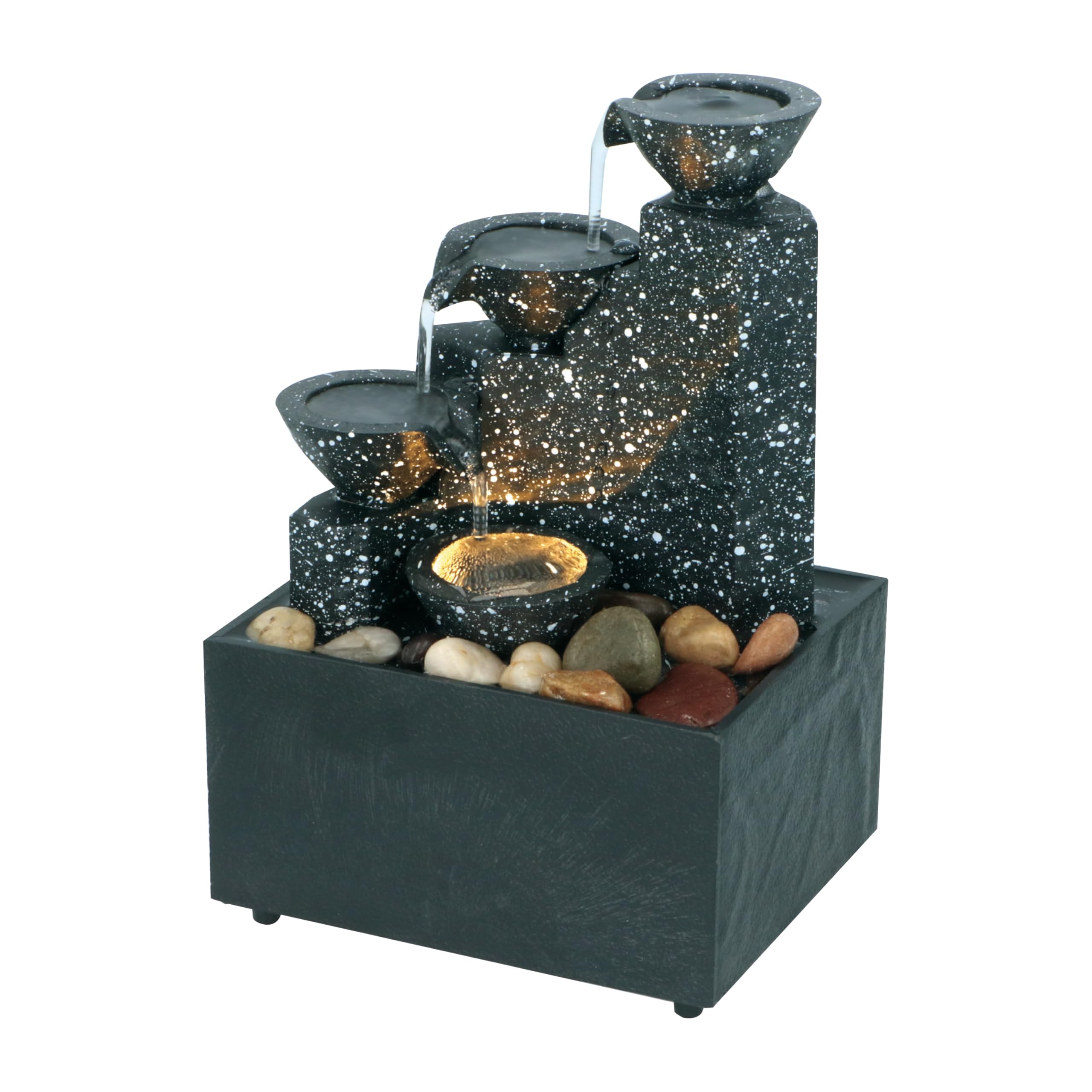 Well Being Tabletop Cascading Fountain Miniature Three Tier Bowl Water Feature
