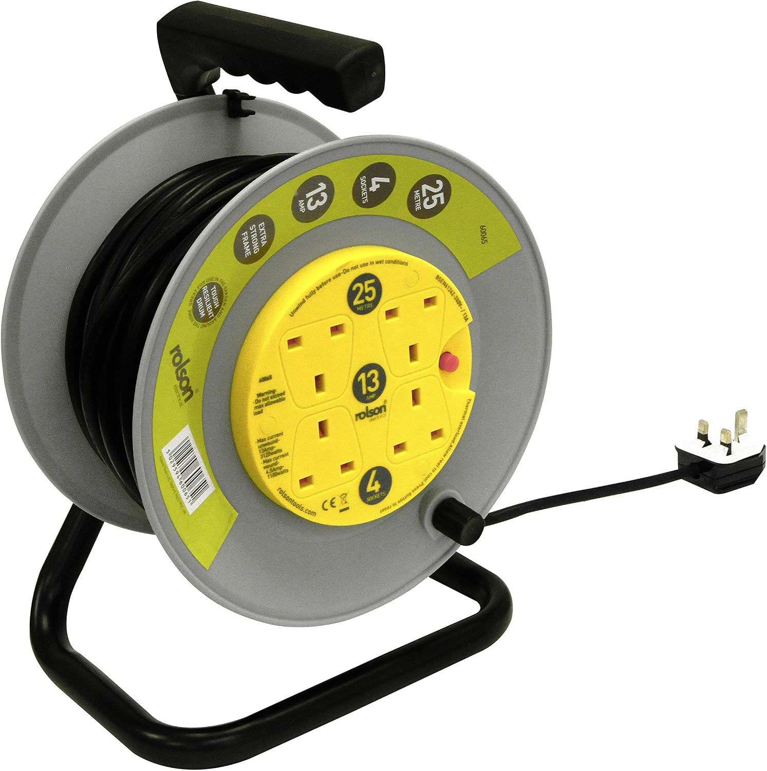 Rolson 60065 4 Socket 25M Cable Reel, White